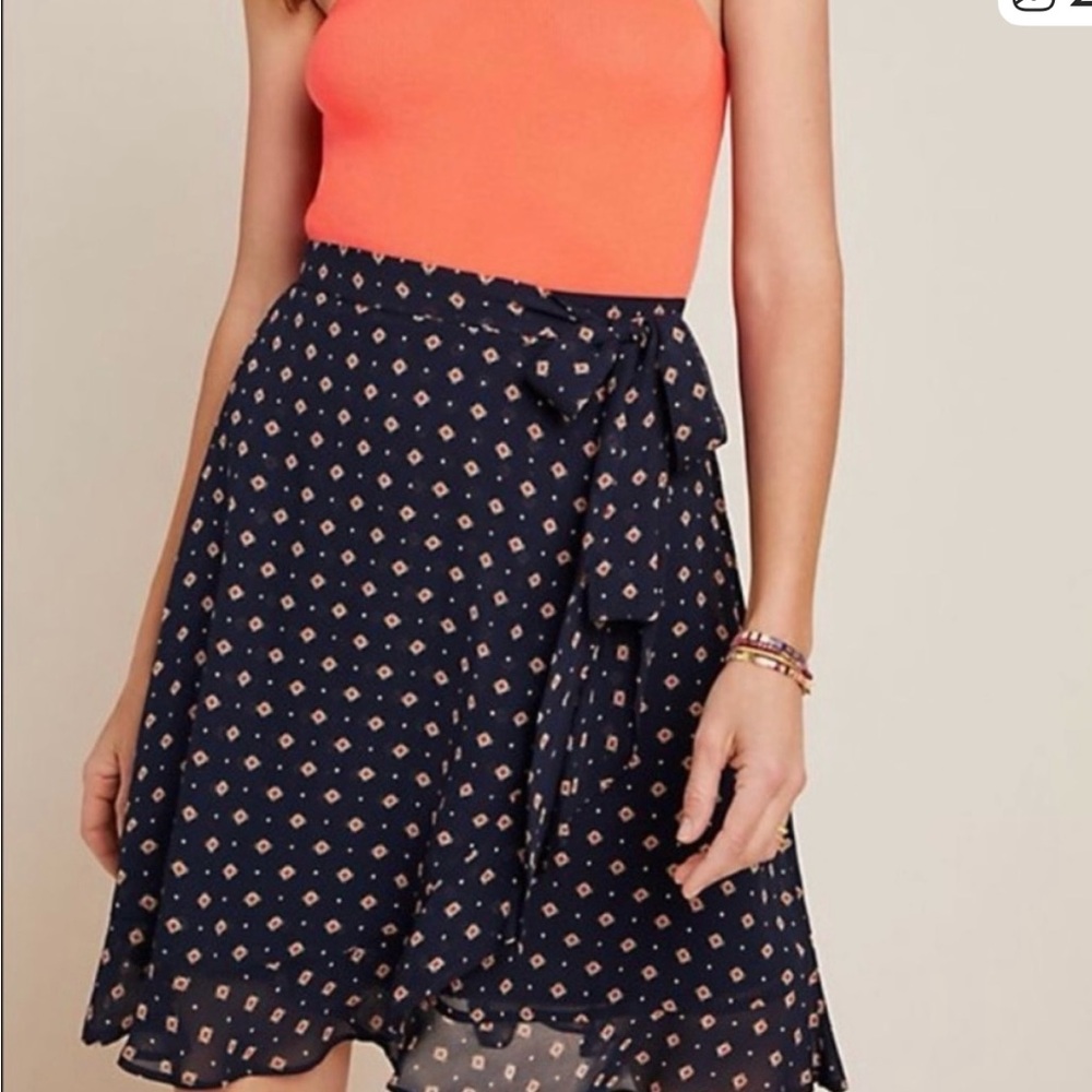 Anthropologie Asymmetrical Skirt in Navy and Orange Pattern
